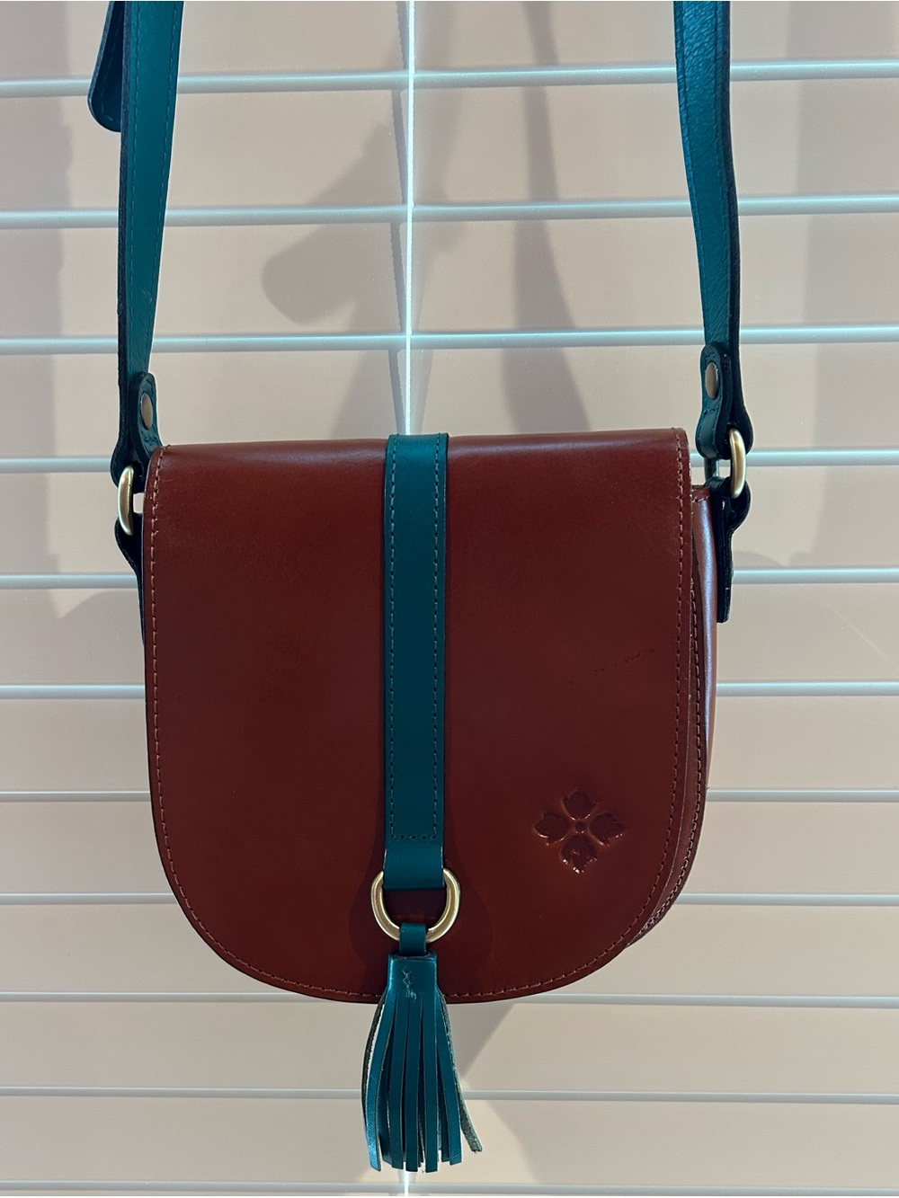 Patricia Nash Brown and Teal Leather Crossbody Saddle Bag - Picture 2 of 9